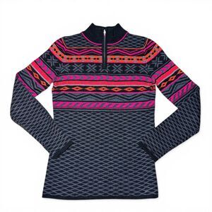 Krimson Klover Over Yonder Merino Wool Sweater 1/4 Zip Nordic Fair Isle XS